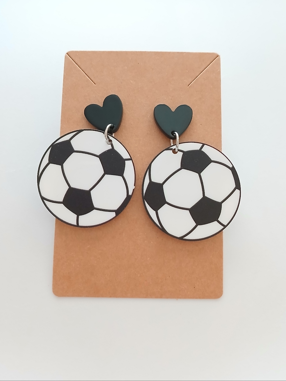 Fashion Jewelry Black & White Soccer Heart Drop Earrings